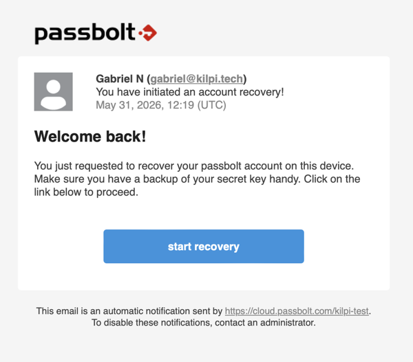Passbolt recover account.